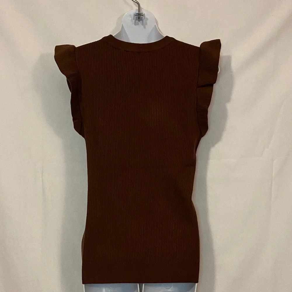 Cato Brown Ruffle Sleeve Top - Picture 6 of 10